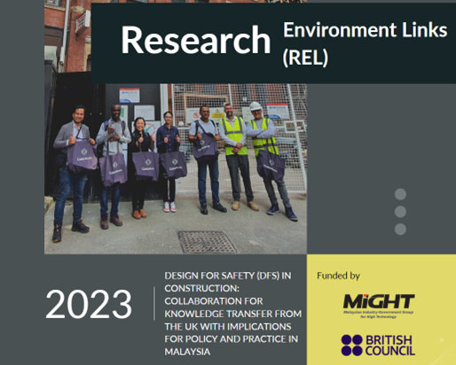 Image of the front cover of the final report, showing members of the research team standing in front of a construction site. 