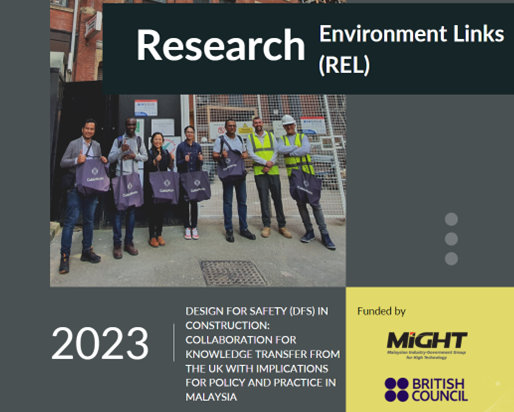 Image of the front cover of the final report, showing members of the research team standing in front of a construction site. 