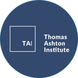 Thomas Ashton Institute logo in blue and white